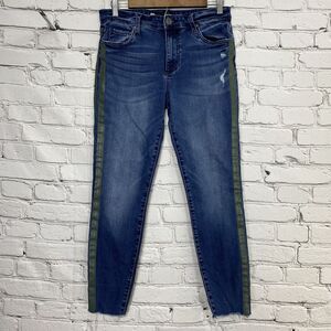 Kut from the Kloth Connie High Rise Ankle Skinny Jeans Size 6 Green Side Stripes